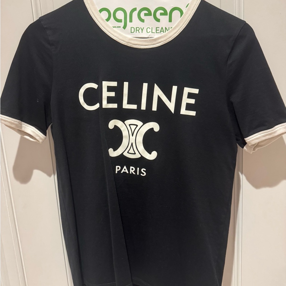 Celine Black Tee with White Logo